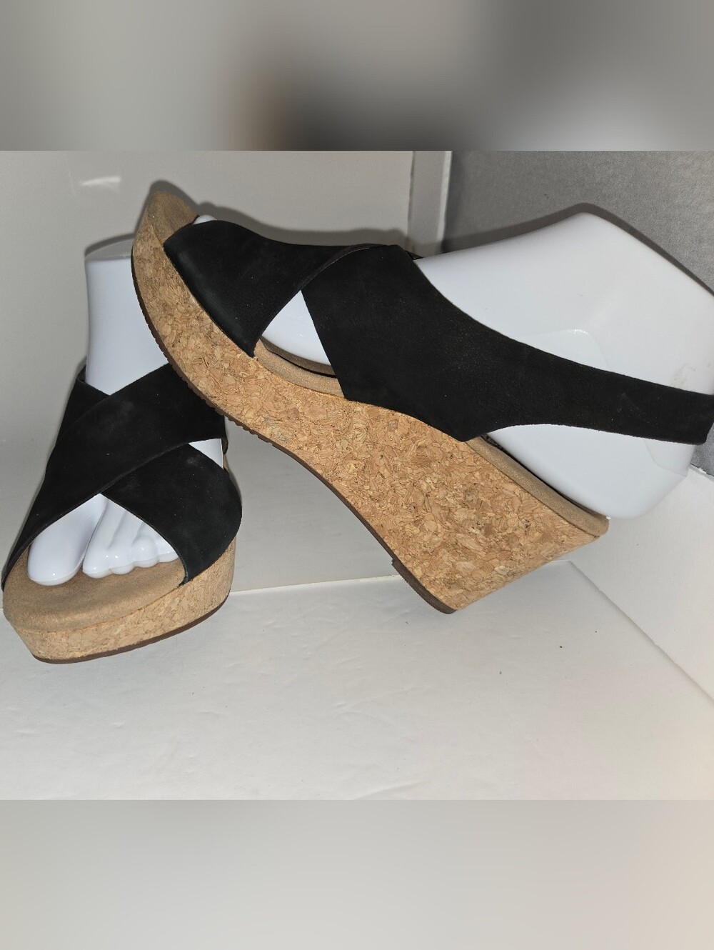 Clarks Annadel Eirwyn Wedge Sandals Black Suede Orthopedic Women's 7.5